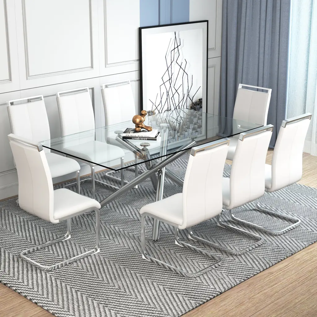 Modern Luxurious Transparent Tempered Crystal Dining Table And Chair Set - 4 Seater droom w-1151