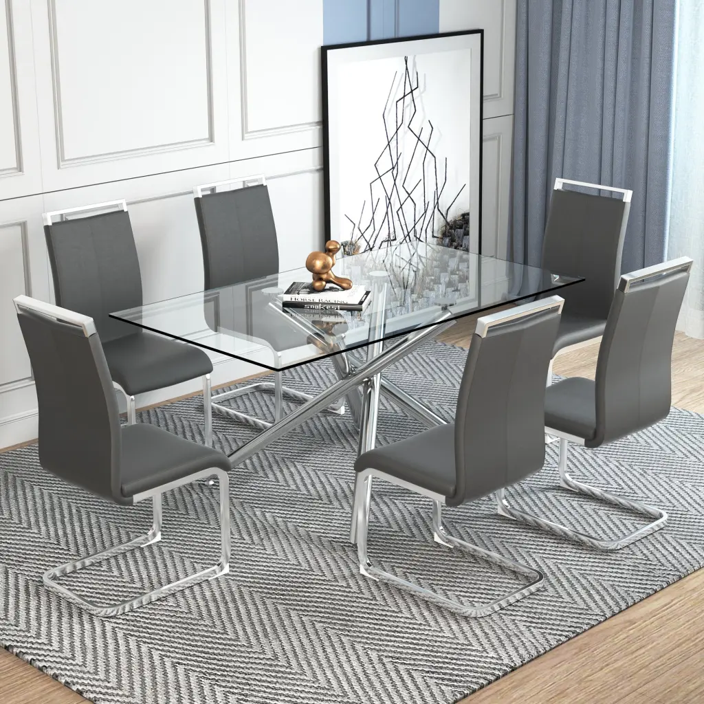 Modern Luxurious Transparent Tempered Crystal Dining Table And Chair Set droom w-1151
