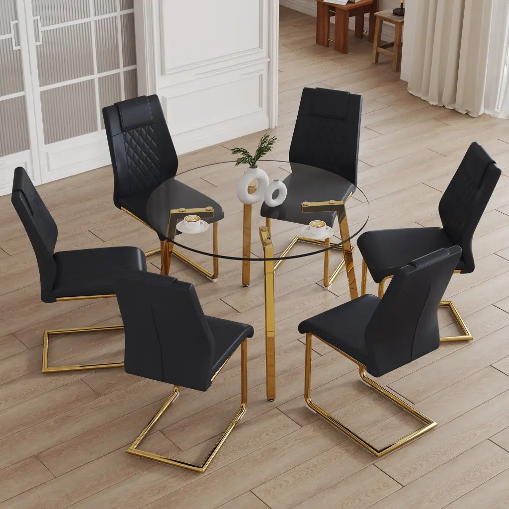 Modern Minimalist Round Clear Tempered Glass Table and Chair Set droom w-1151