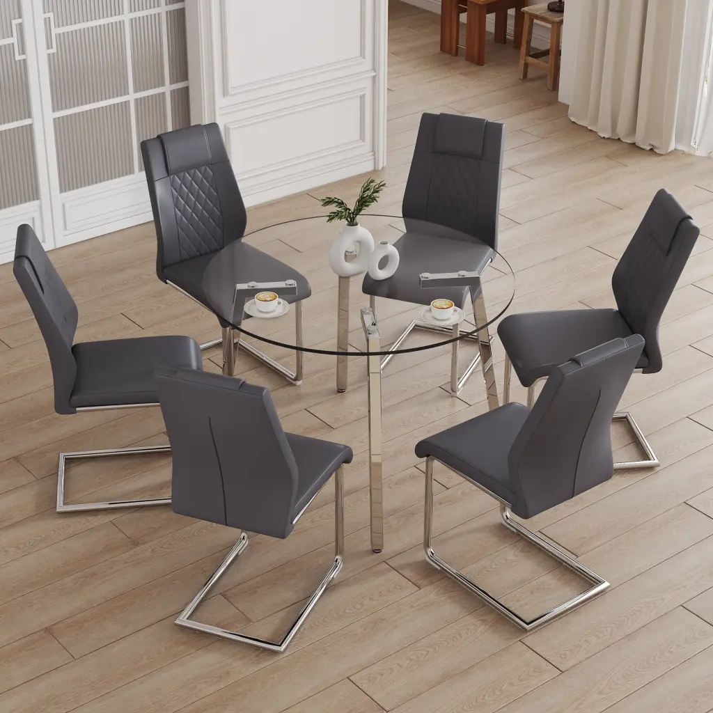 Modern Minimalist Round Clear Tempered Glass Table And Chair Set Dining droom w-1151