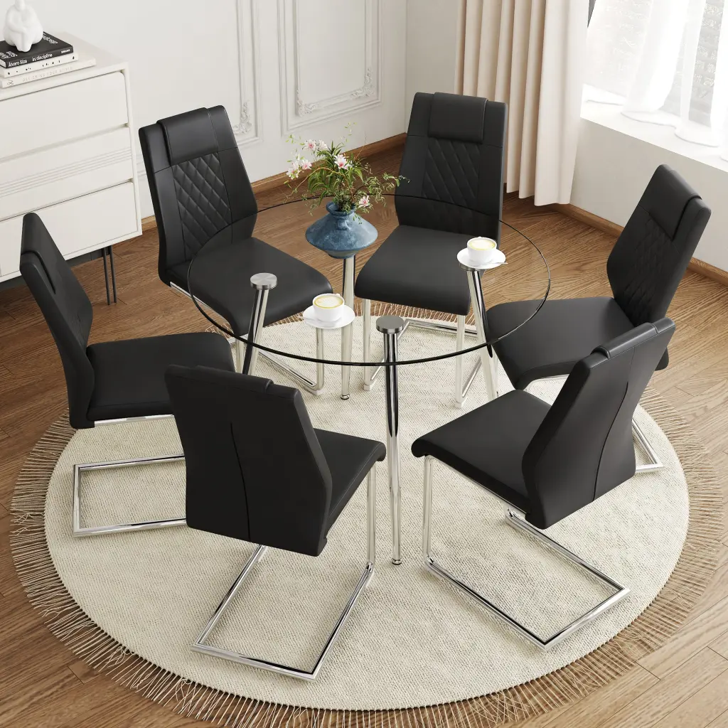 Modern Minimalist Round Dining Table Transparent Chairs Set Contemporary Kitchen droom w-1151