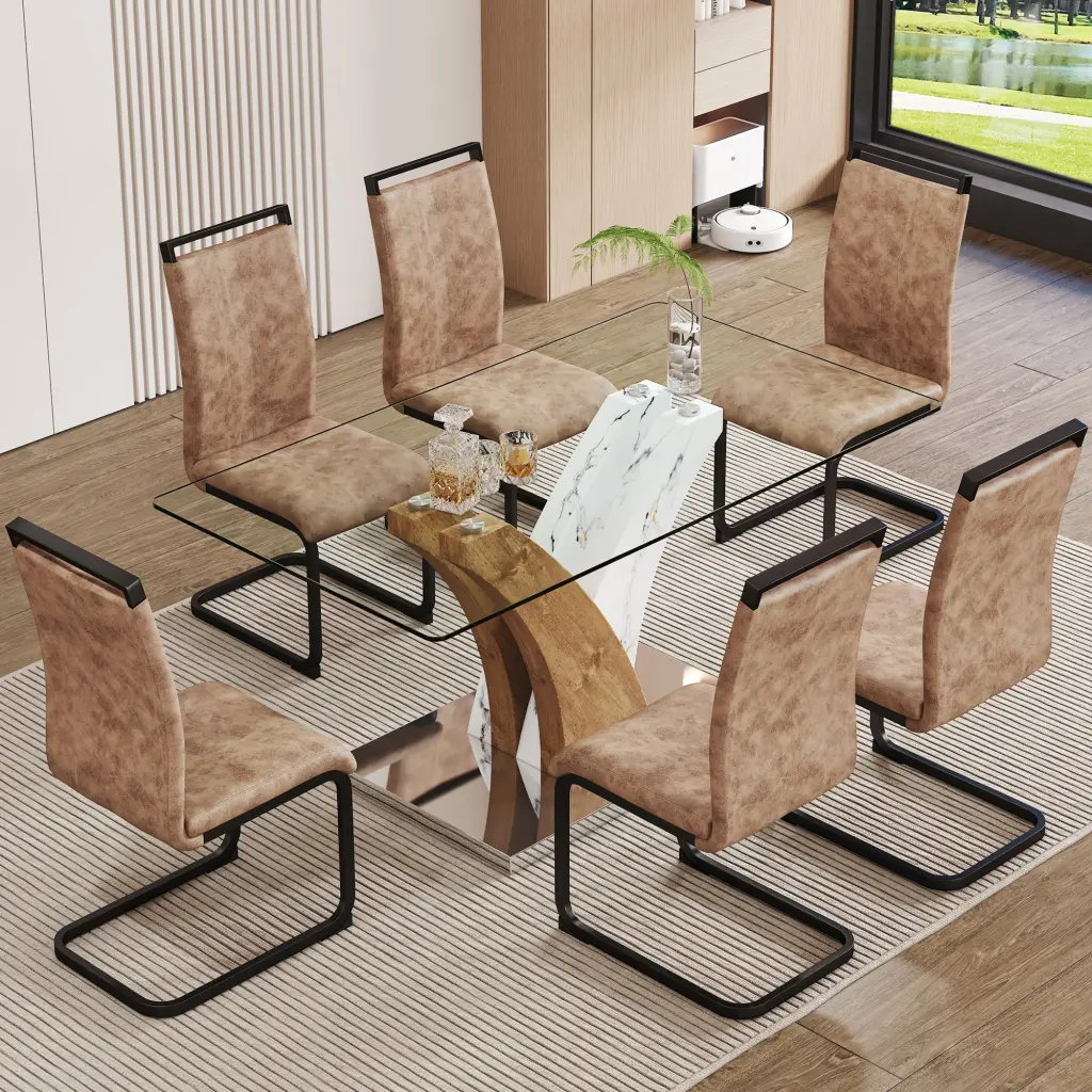 Table And Chair Set Modern Dining Table Tempered Crystal Countertop 4 Chairs droom w-1151
