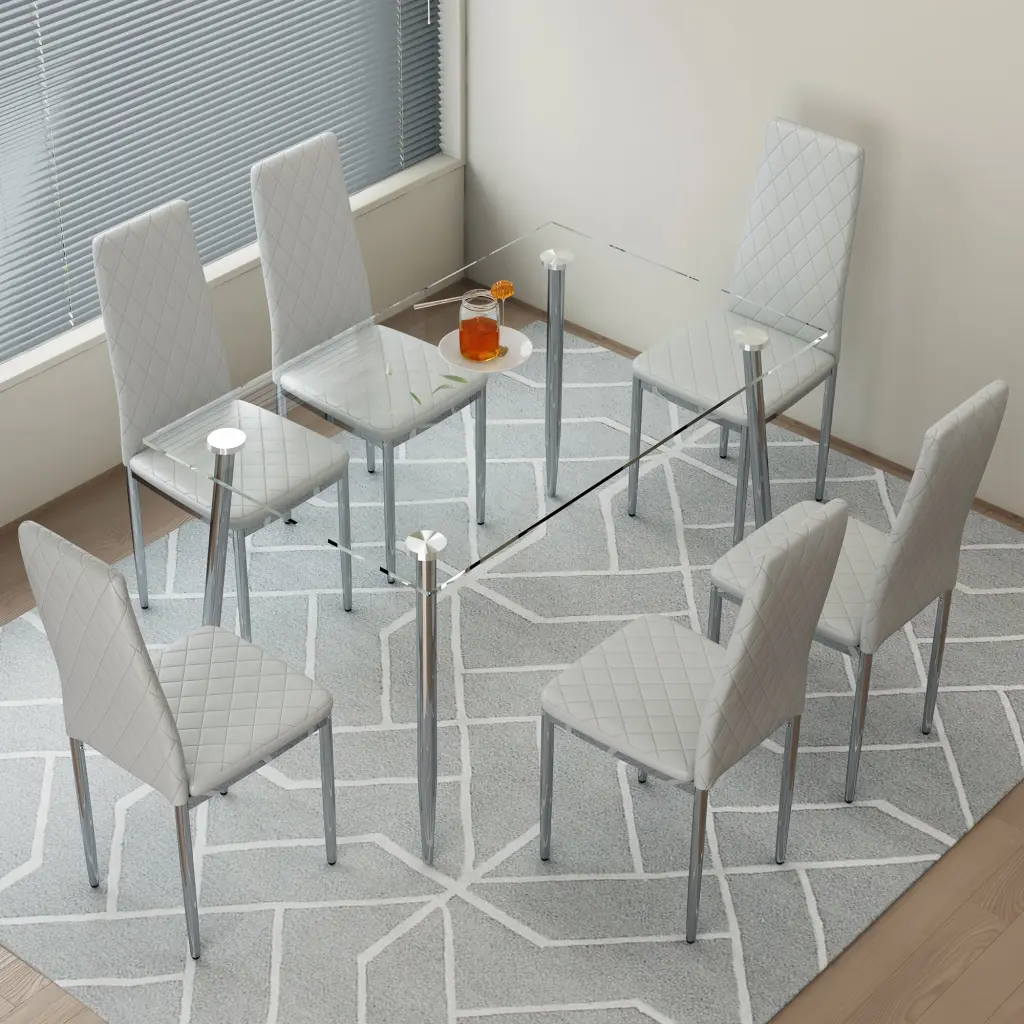Table and Chair Set Rectangular Dining Table Tempered Glass Top and 4 Chairs droom w-1151