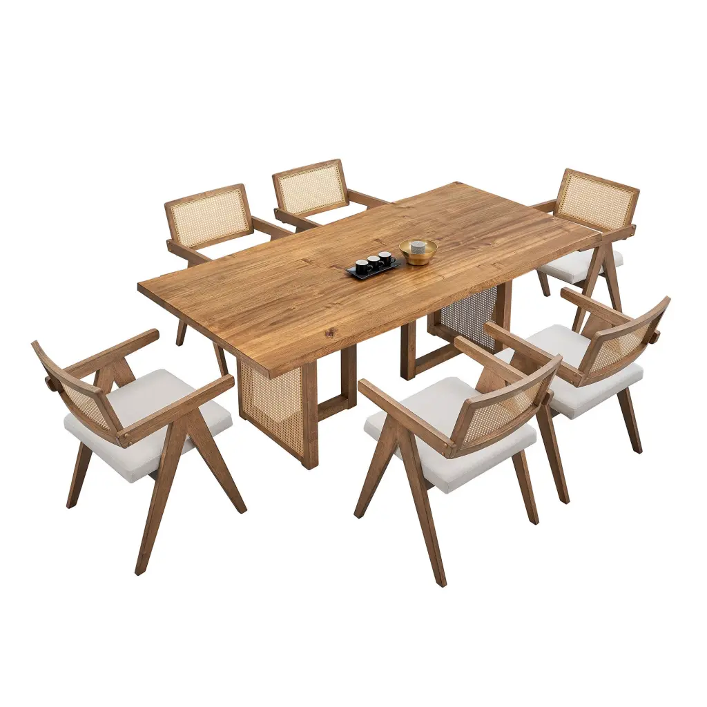 70.87 Inch Large Rectangular 5 Piece Timber Dining Table and Chair Set justone