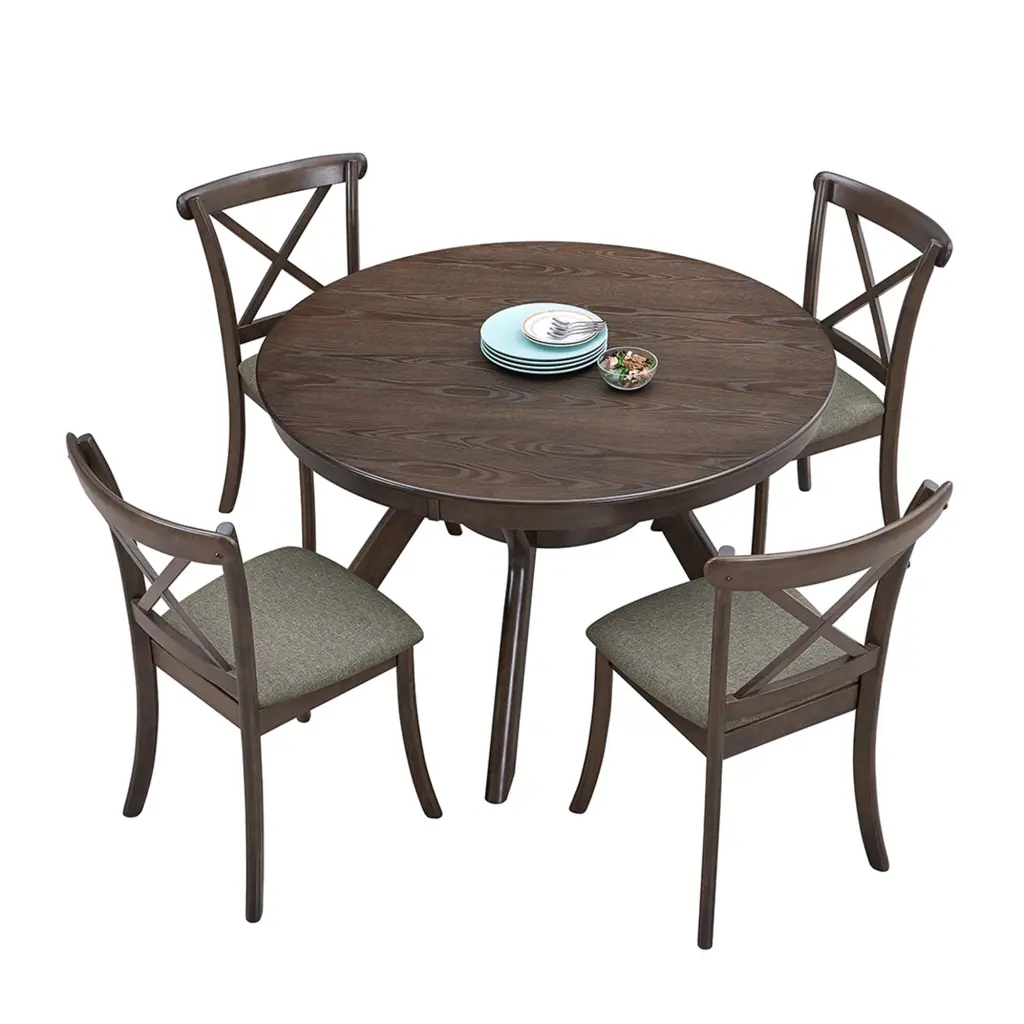 Mid Century Modern Round Elastomer Timber Dining Table Set Kitchen justone