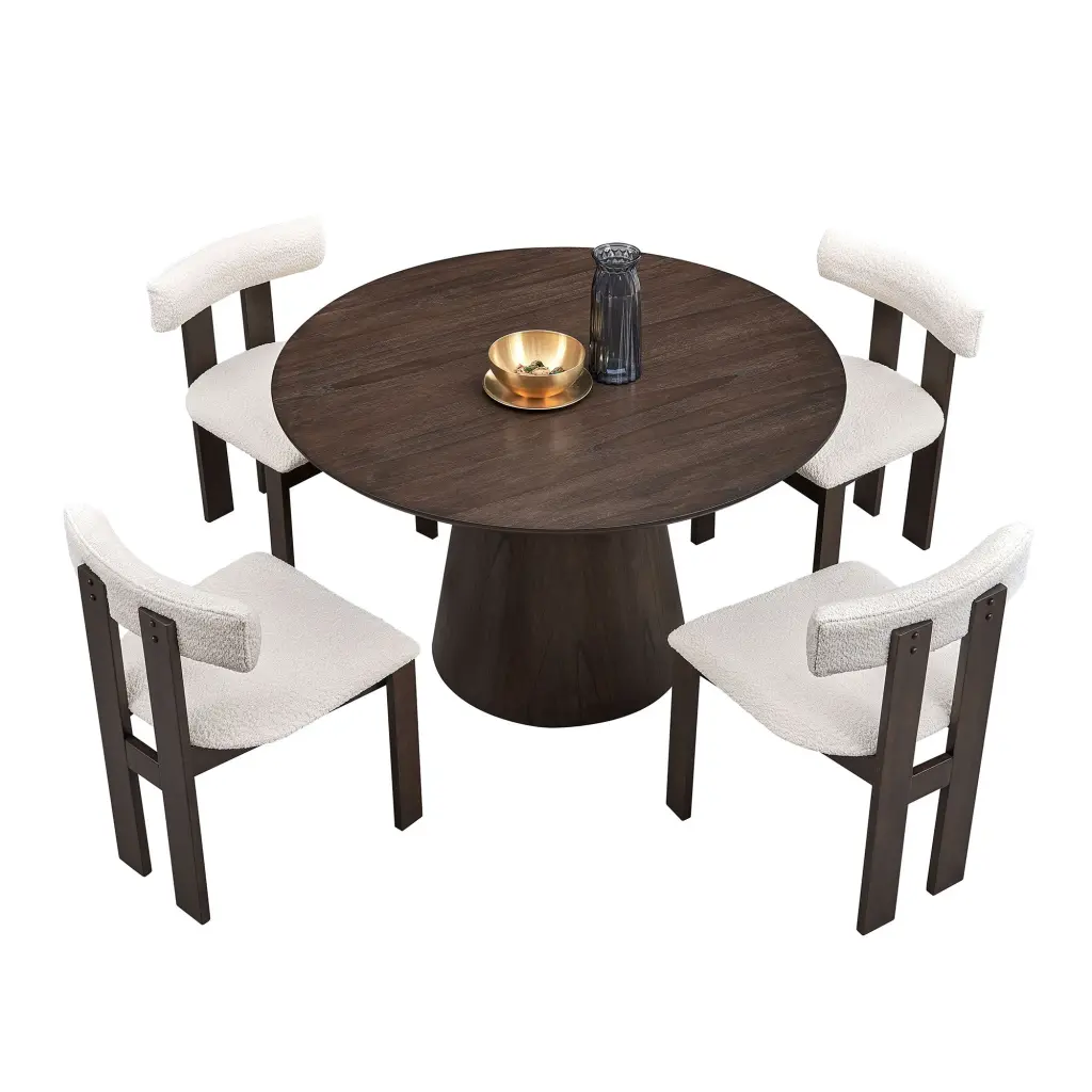 Round Wooden Dining Table Set 4 Chairs Modern MDF Kitchen justone