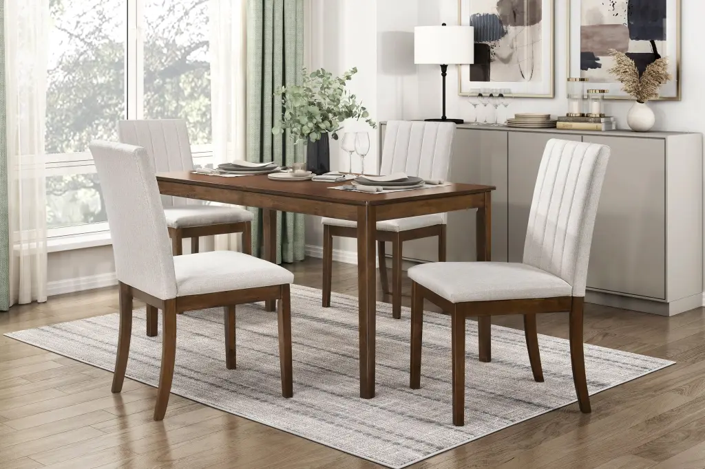 Contemporary Brown Finish 5Pc Dining Table Set 4 Upholstered Chairs kanepe