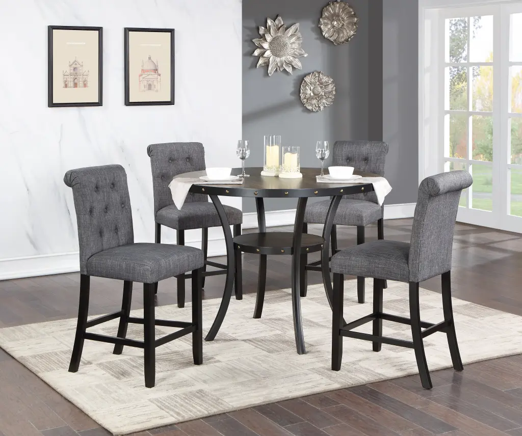 Dining Room Furniture Natural Wood Round Dining Table 4 High Chairs Set kanepe