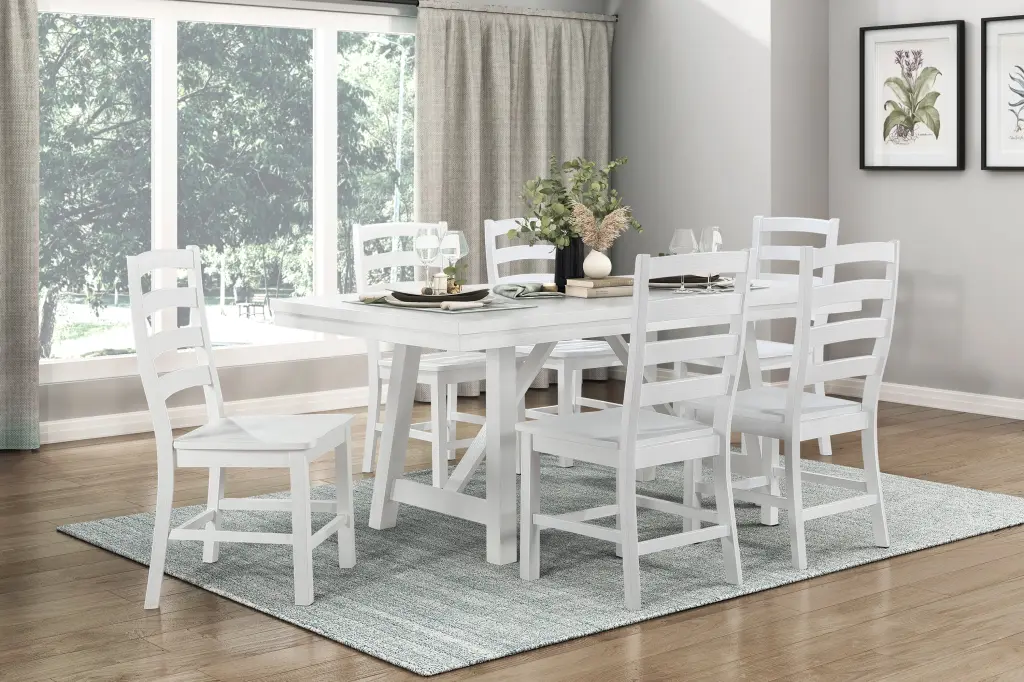 Modern Contemporary White Finish 7Pc Set Dining Table and 6 Side Chairs kanepe