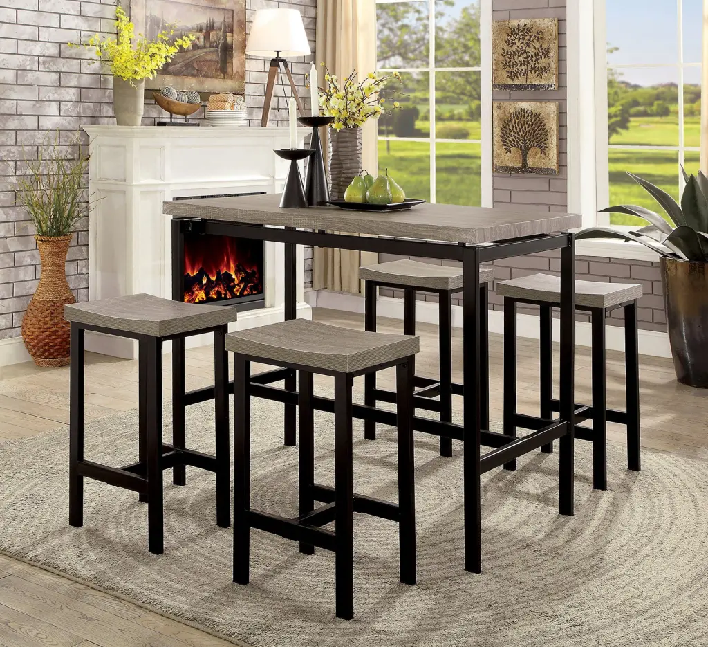 5 Piece Counter Height Dining Table Set Black and Gray kanepe