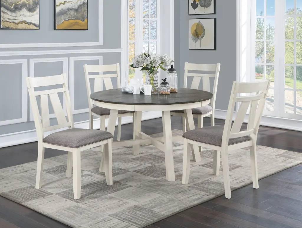 5 Piece Dining Room Set Round Table and 4 Side Chairs Gray kanepe
