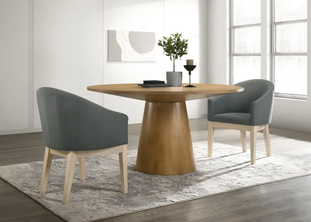 Jasper Driftwood Finish 3 Piece 59 Inch Round Dining Table Set Gray Chairs lilola home