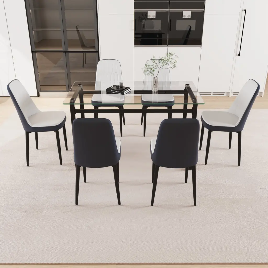 51 Inch 6-Person Crystal Dining Table Set Black Metallic Legs nuoli furniture