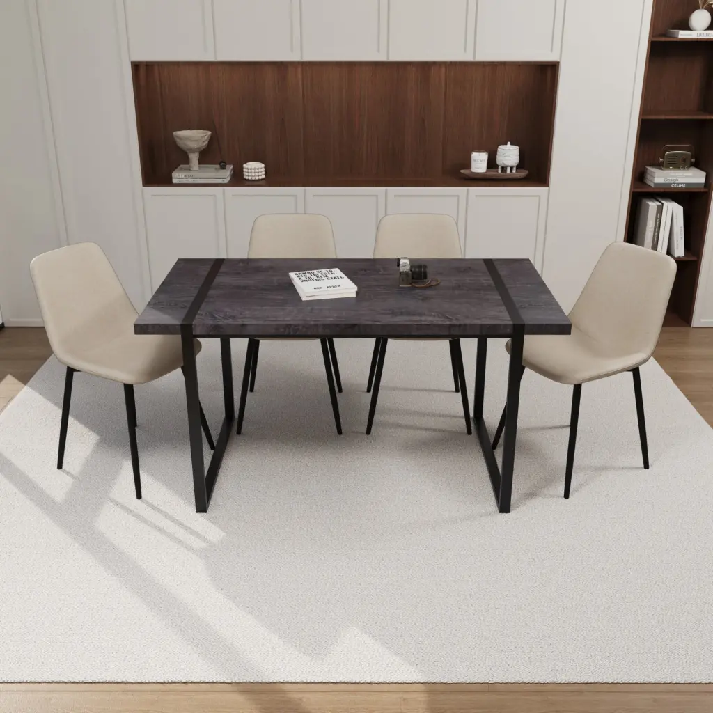 59 Inch MDF Black Wooden Dining Table and Modern Dining Chair 4 Piece Set nuoli furniture