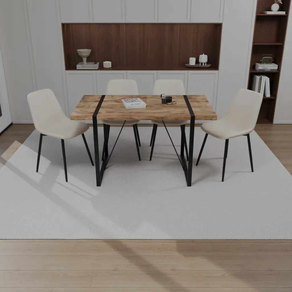 55 Inch MDF Dark Timber Dining Table And Modern Chair 4 Piece Set nuoli furniture