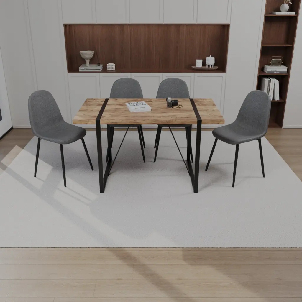 55 Inch MDF Dark Wood Dining Table and 4 Modern Dining Chairs Set nuoli furniture