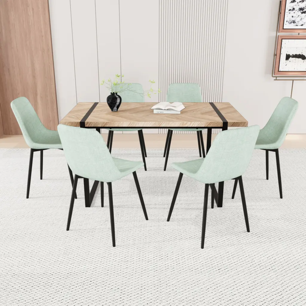 59 Inch MDF Light Timber Dining Table And Modern Chair 8 Piece Set nuoli furniture