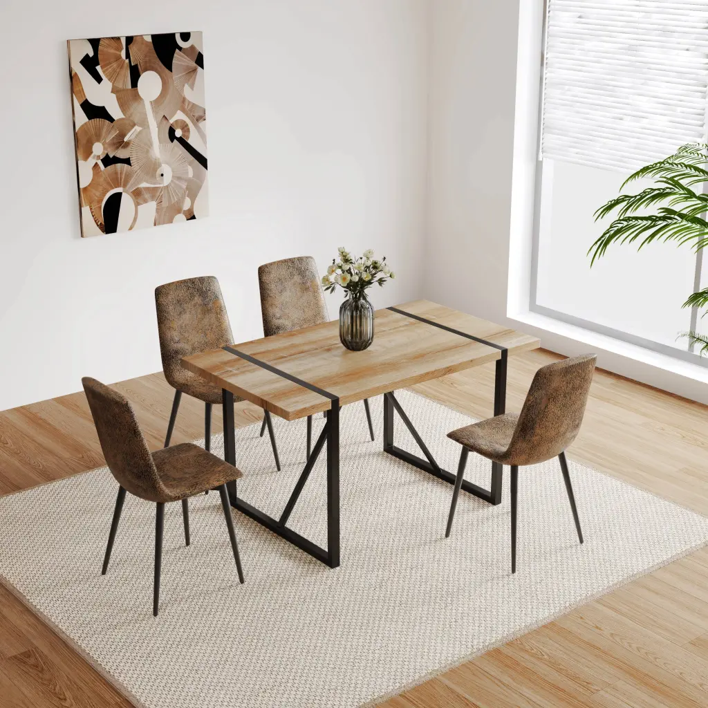 55 Inch MDF Timber Color Dining Table And Modern Chair Set 4 nuoli furniture