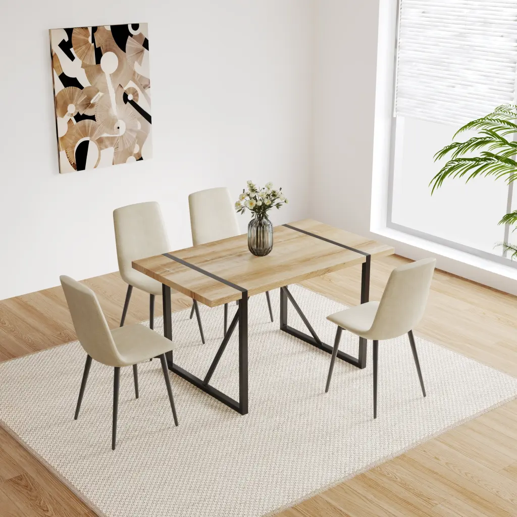 55 Inch MDF Wood Color Dining Table and Modern Dining Chair Set 4 Mid Century Style nuoli furniture