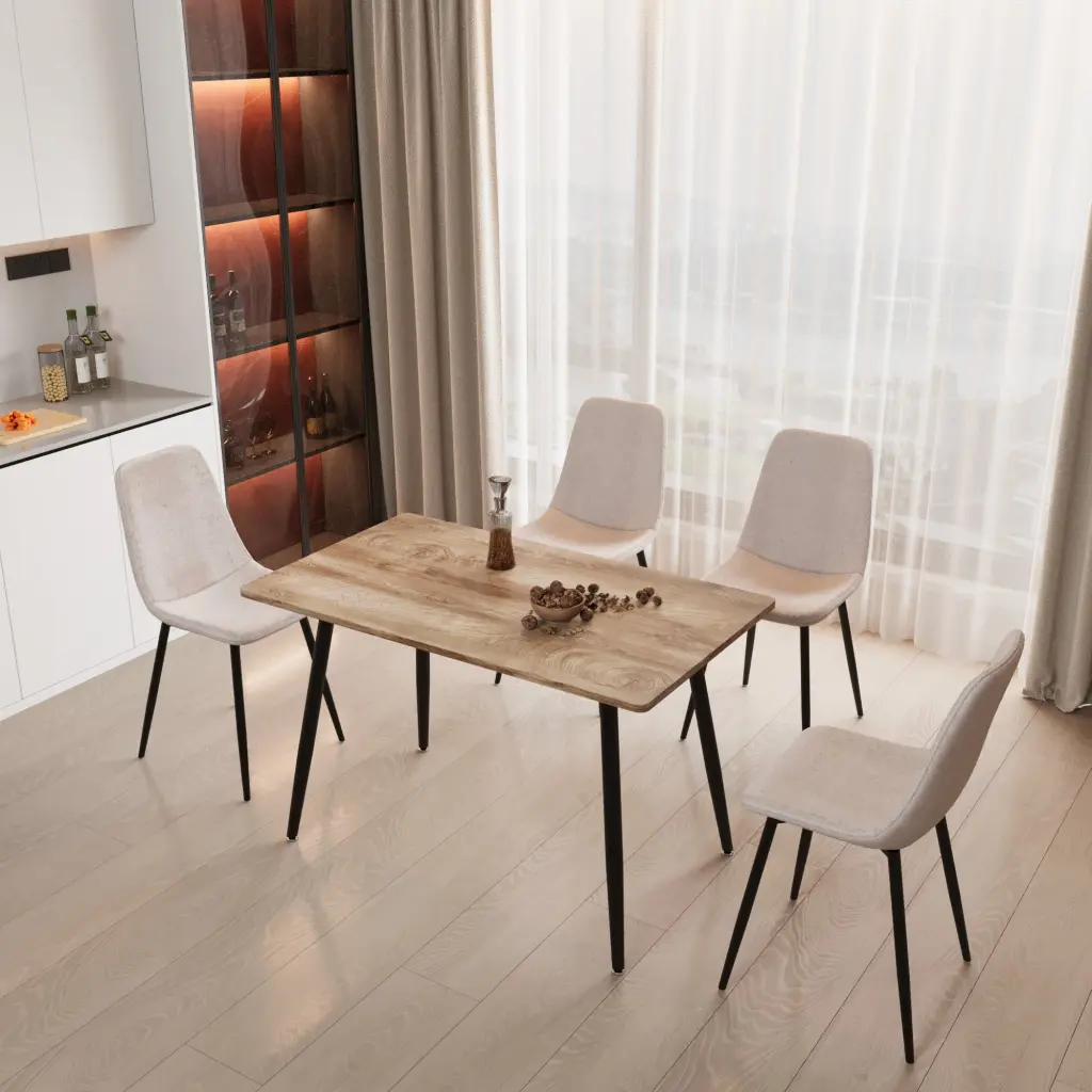 47 Inch Modern Minimalist MDF Wood Color Dining Table and Beige Dining Chair Set nuoli furniture