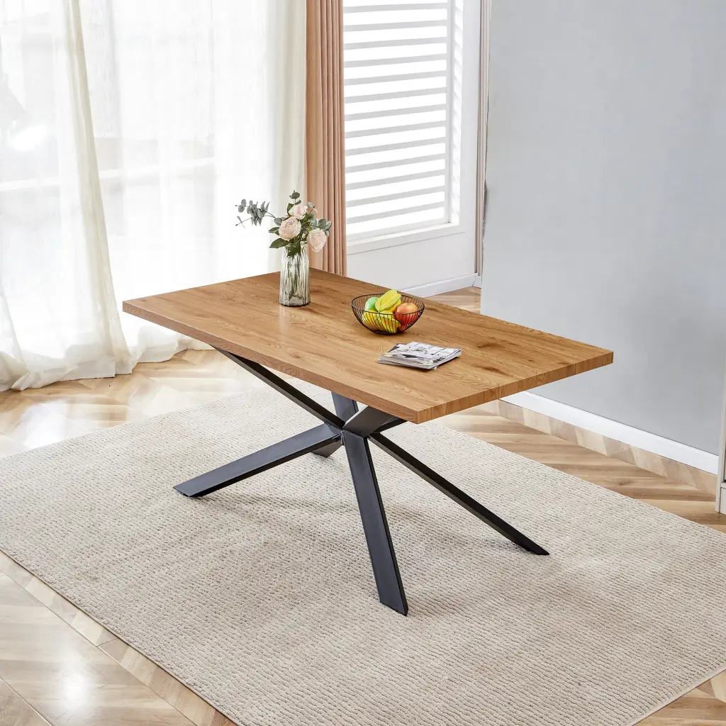 63-Inch Rectangle Dining Table Set 4-6 People Oak Wood Effect rnb