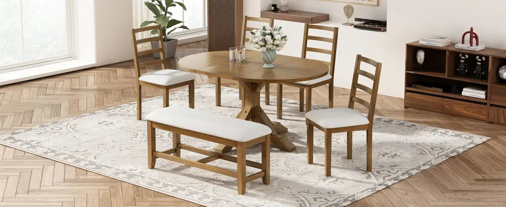 Farmhoutilize 6 Piece 60 Inch Extendable Pedestal Dining Table Set 18 Inch Leaves rnb