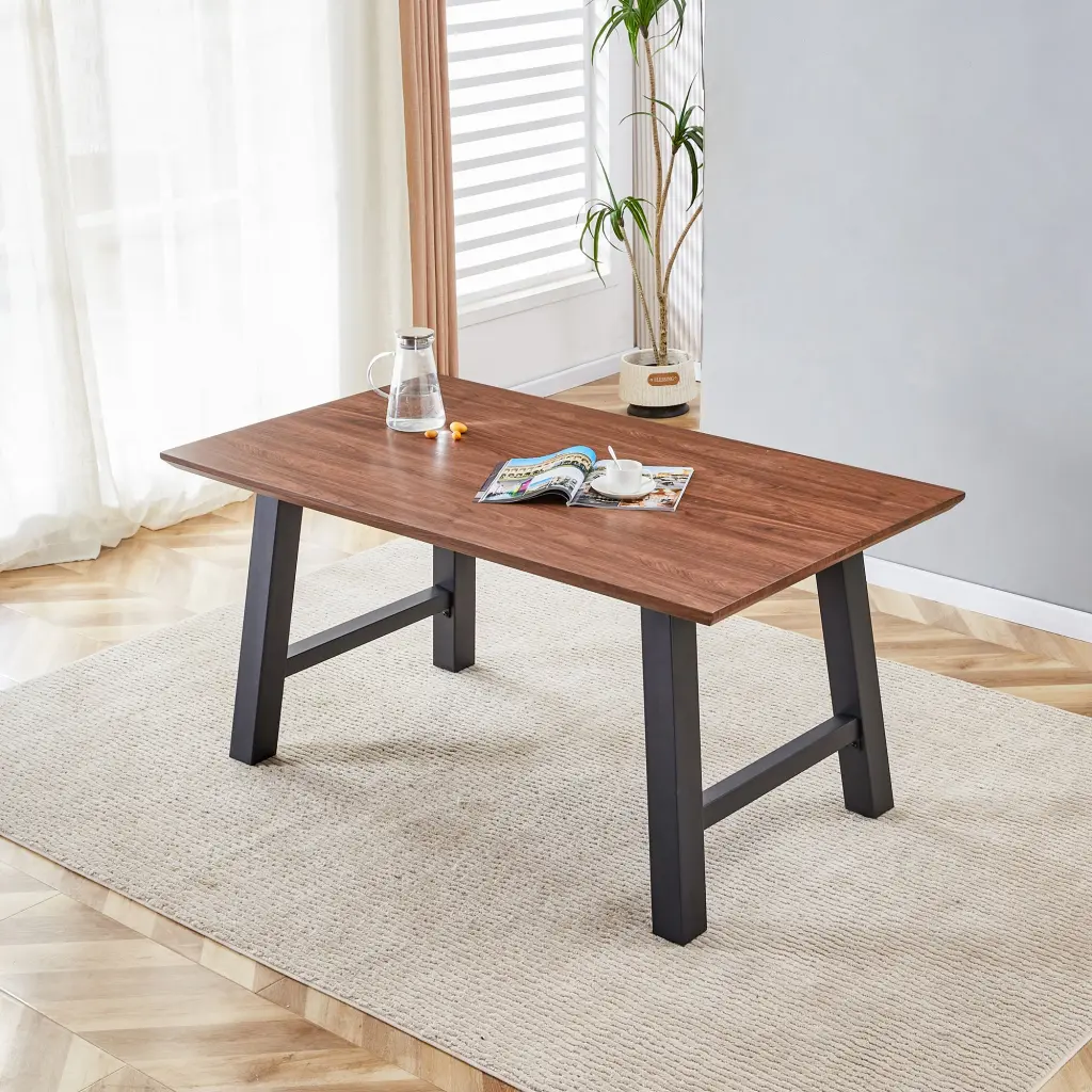 63 Inch Rectangle Dining Table Set 4-6 People Walnut Timber Effect rnb