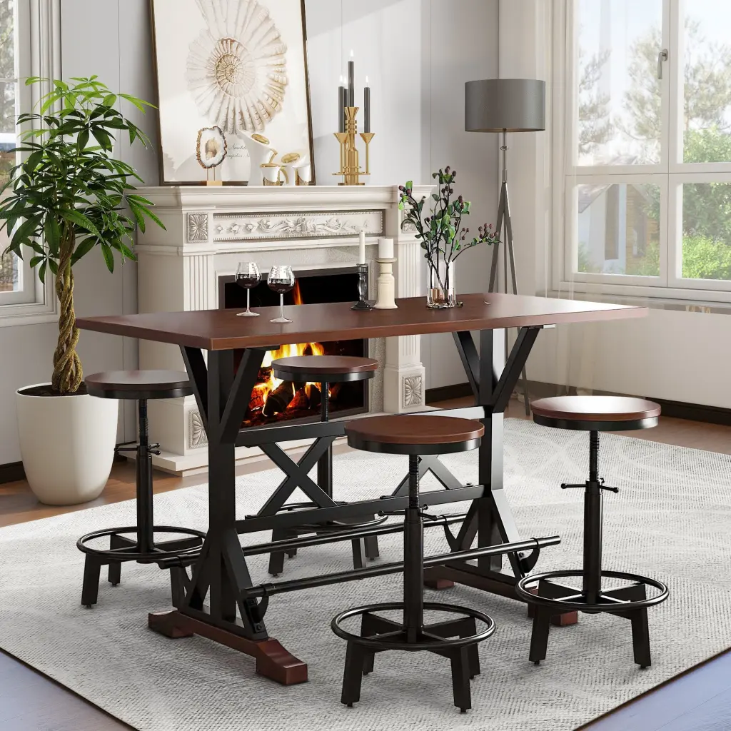 5 Piece Dining Table Set 59 Inch Wooden Sofa Side Table Stabilizing Base rnb
