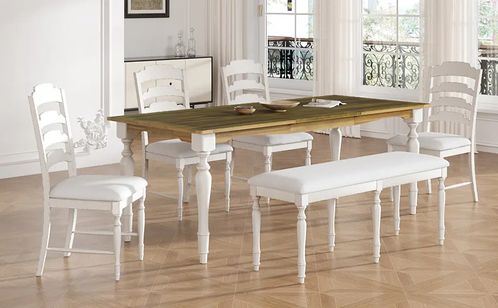 Vintage Traditional 6-Piece 82.7 Inch Extendable Dining Table Set 6 People rnb