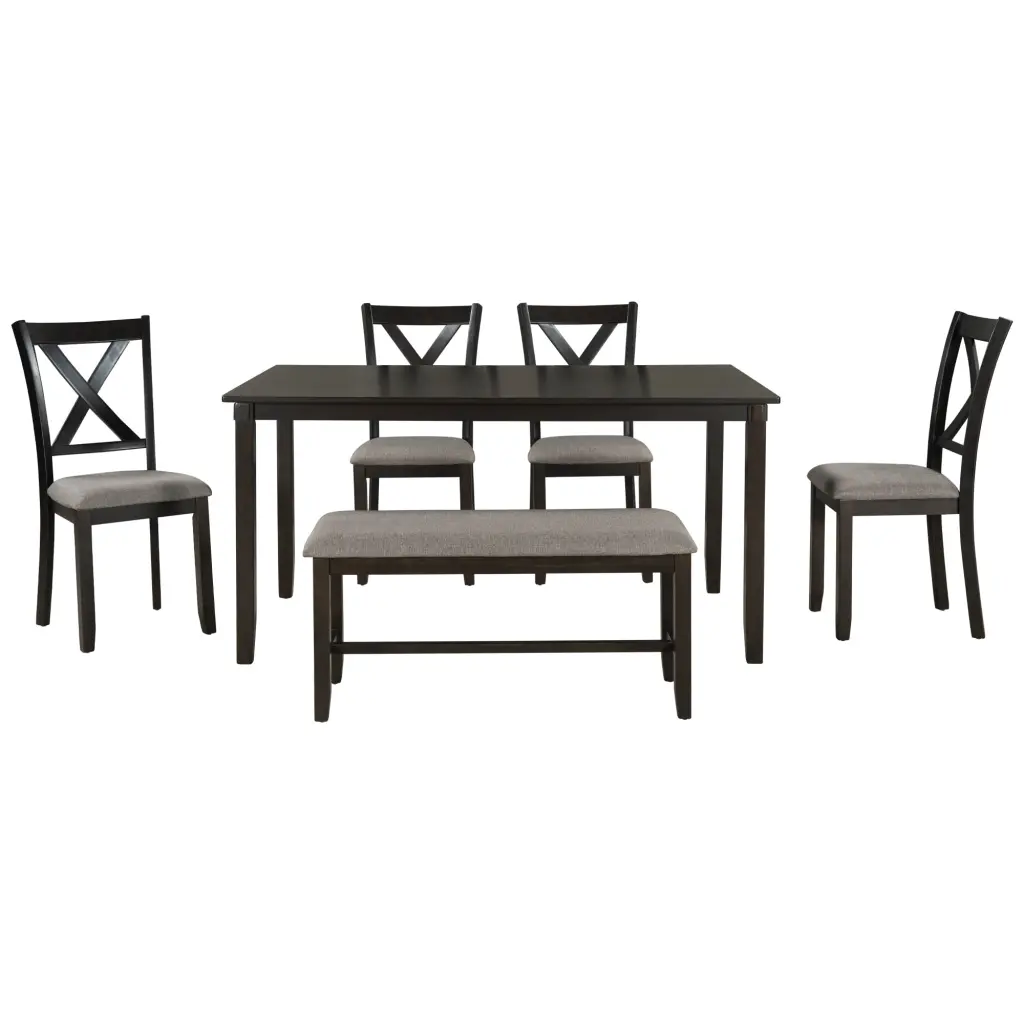 6 Piece Kitchen Dining Table Set Wooden Rectangular Table 4 Chairs trexm