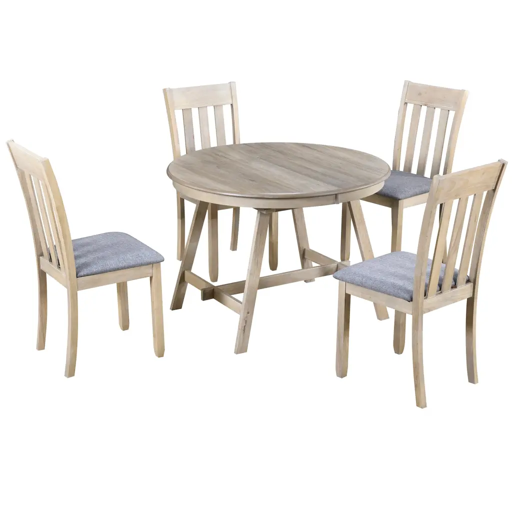 5 Piece Round Extendable Wood Dining Table Set 4 Chairs trexm
