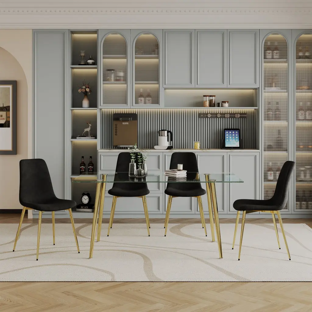 Dining Table Set 5 0.32 Inch Thick Tempered Glass Top Chairs w1241 artisan furniture
