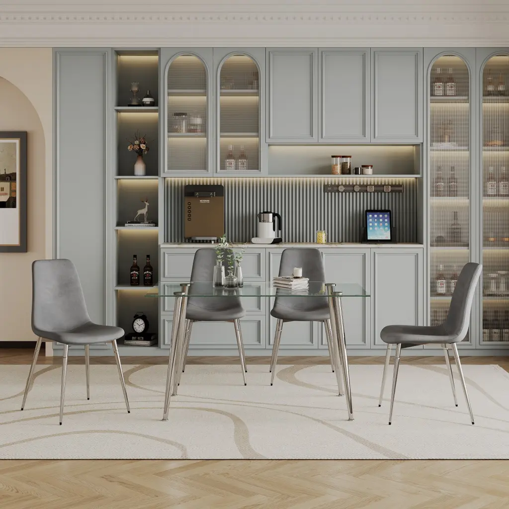 Dining Table Set 5 0.32 Inch Thick Tempered Glass Top and Chairs w1241 artisan furniture