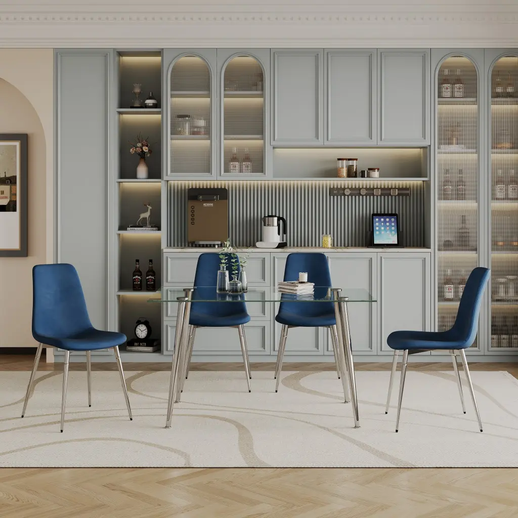 Dining Table Set 5, 0.32" Thick Tempered Crystal Top Dining Table Chairs w1241 artisan furniture