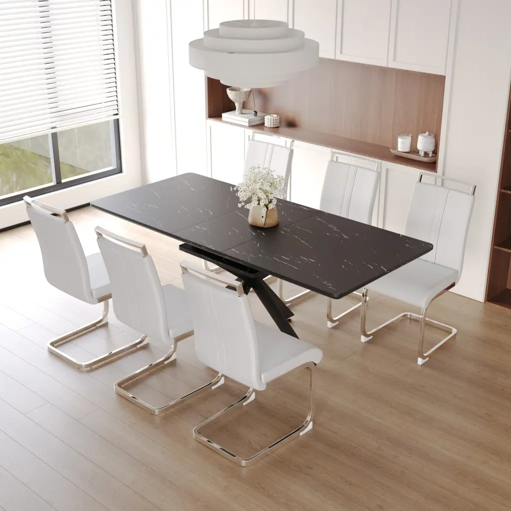 62.4 to 78.15 Inch Extendable Dining Table Set 6-8 People nuoli furniture