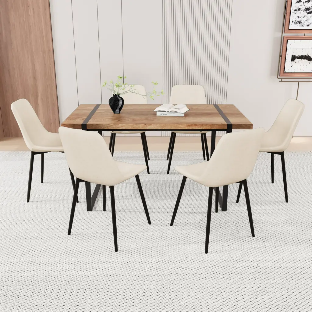 59 Inch MDF Natural Wood Dining Table and Modern Dining Chair 8 Piece Set nuoli furniture