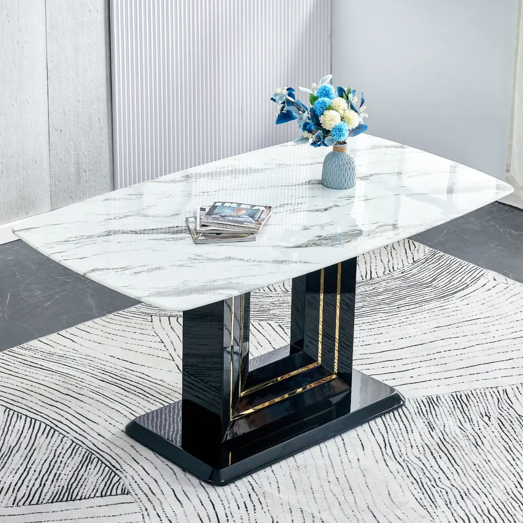 63 Inch Dining Table Opulent Faux Marble Top Dining Room Table a-q house