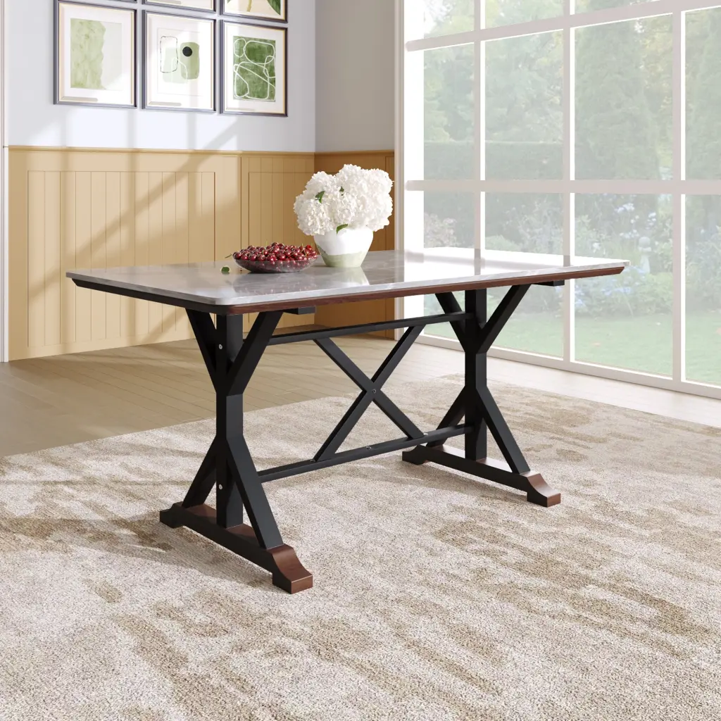 63 Inch Modern Gray Rectangular Sintered Stone Dining Table a-q house