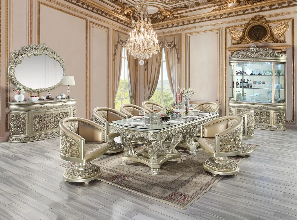 Sorina Dining Table Antique Precious Metal Finish MDF Modern Design acme onsite store