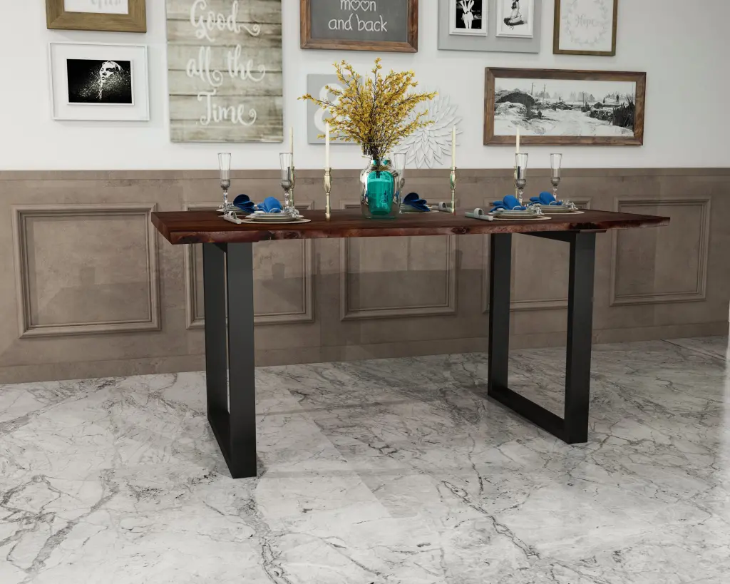 63 Inches Live Edge Dining Table Dark Brown Solid Wood atlantic solid wood furniture