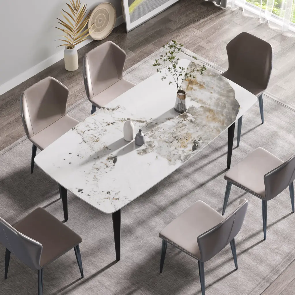 70.87 Inch Modern Artificial Marble Pandora White Dining Table Black Legs atunus