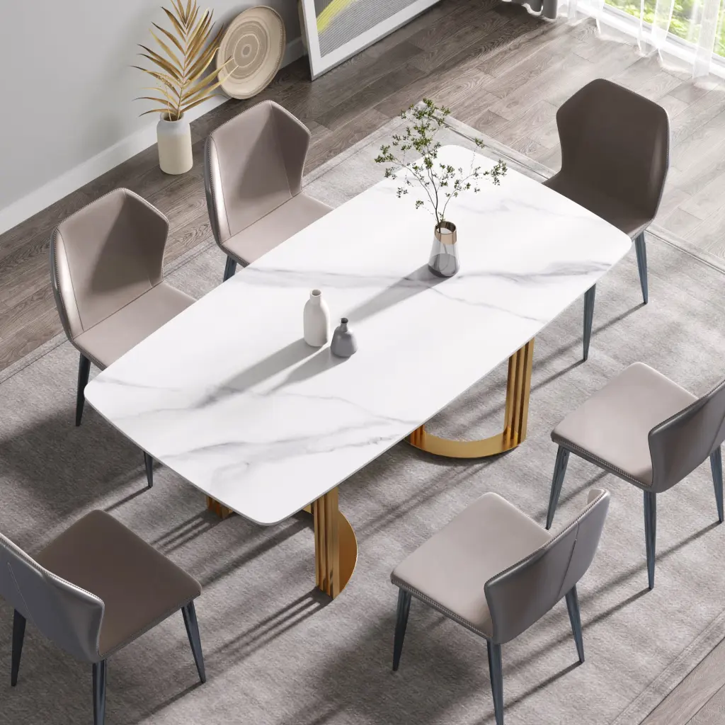 70.87 Inch Modern White Artificial Marble Dining Table Metal Legs atunus