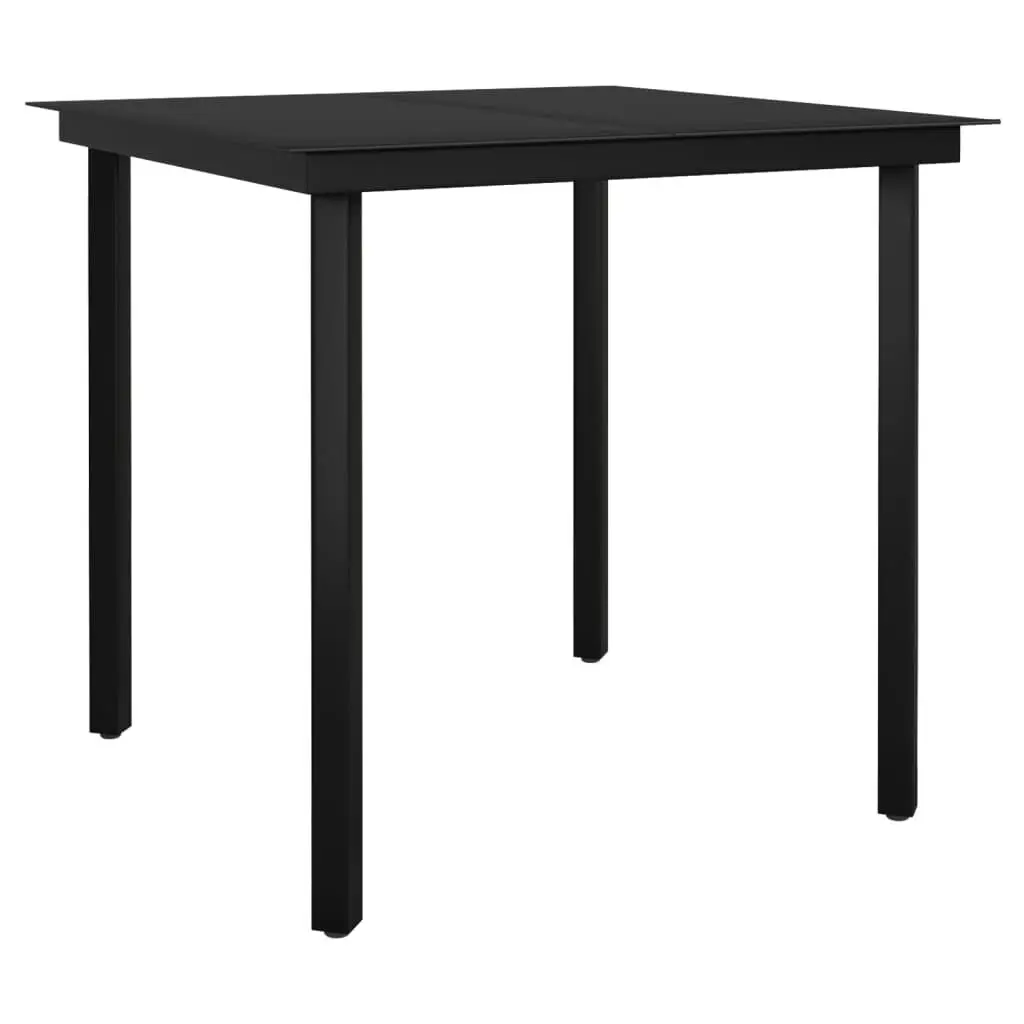Black Steel and Glass Patio Dining Table 31.5x31.5x29.1 Inches Square Outdoor Table
