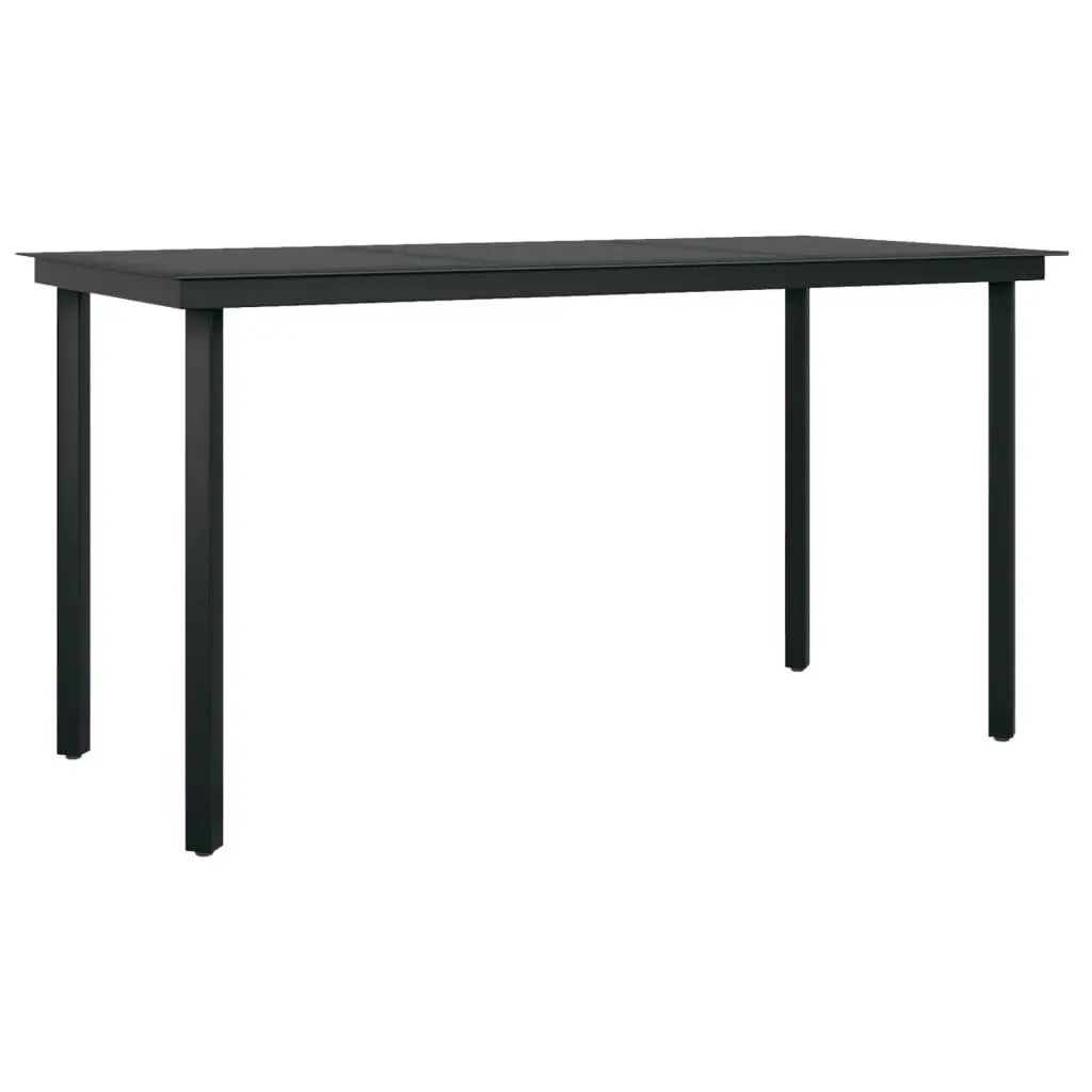 Black Steel and Glass Patio Dining Table 55.1x27.6x29.1 Inches Rectangular Outdoor Table