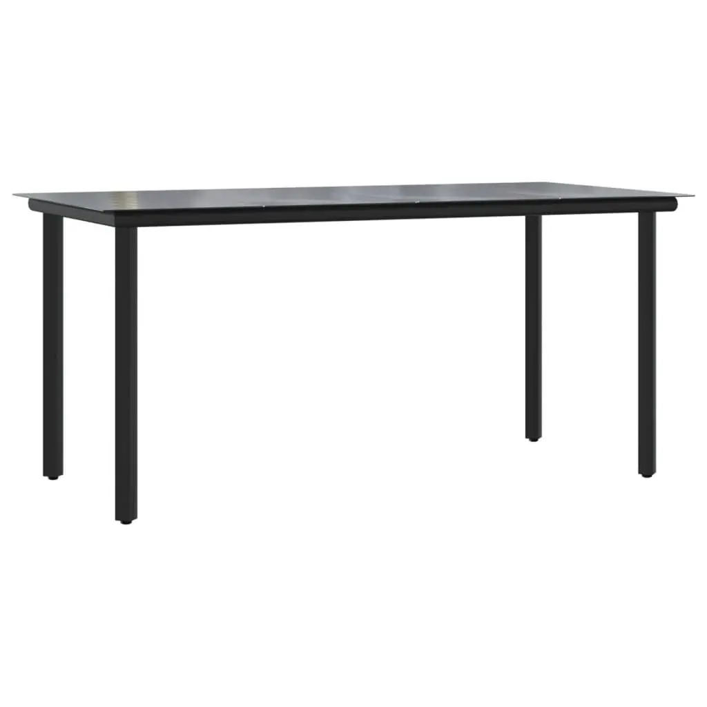 Black Steel and Tempered Glass Patio Dining Table 63x31.5x29.1 Inches Large Outdoor Table