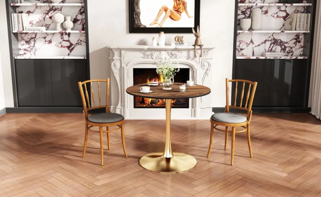 Tulip Dining Table Round 80Cm Nature Timber Precious Metal Legs d-n furniture