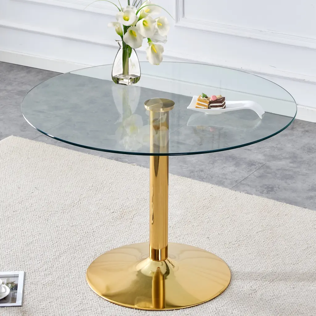 39.7 Inch Diameter Glass Top Modern Minimalist Round Dining Table droom w-1151