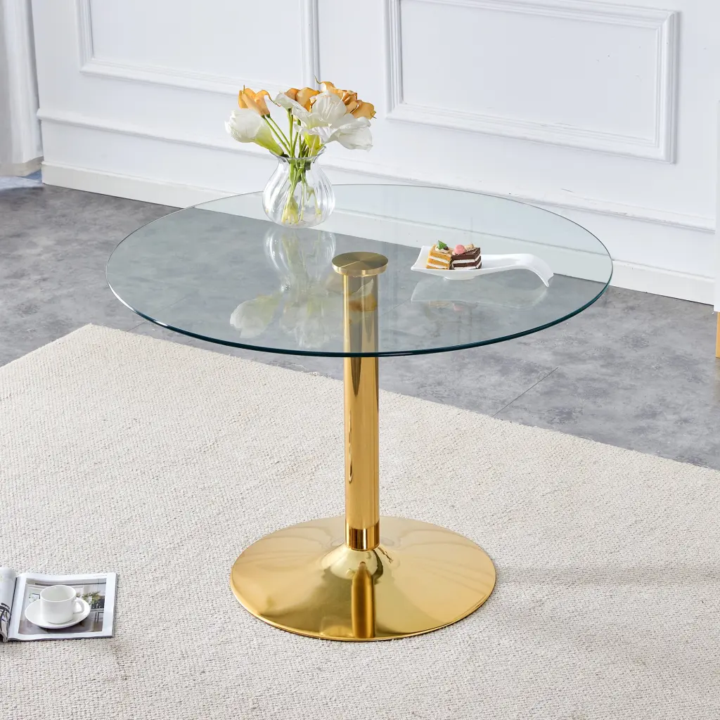 42 Inch Diameter Modern Minimalist Round Glass Top Dining Table droom w-1151