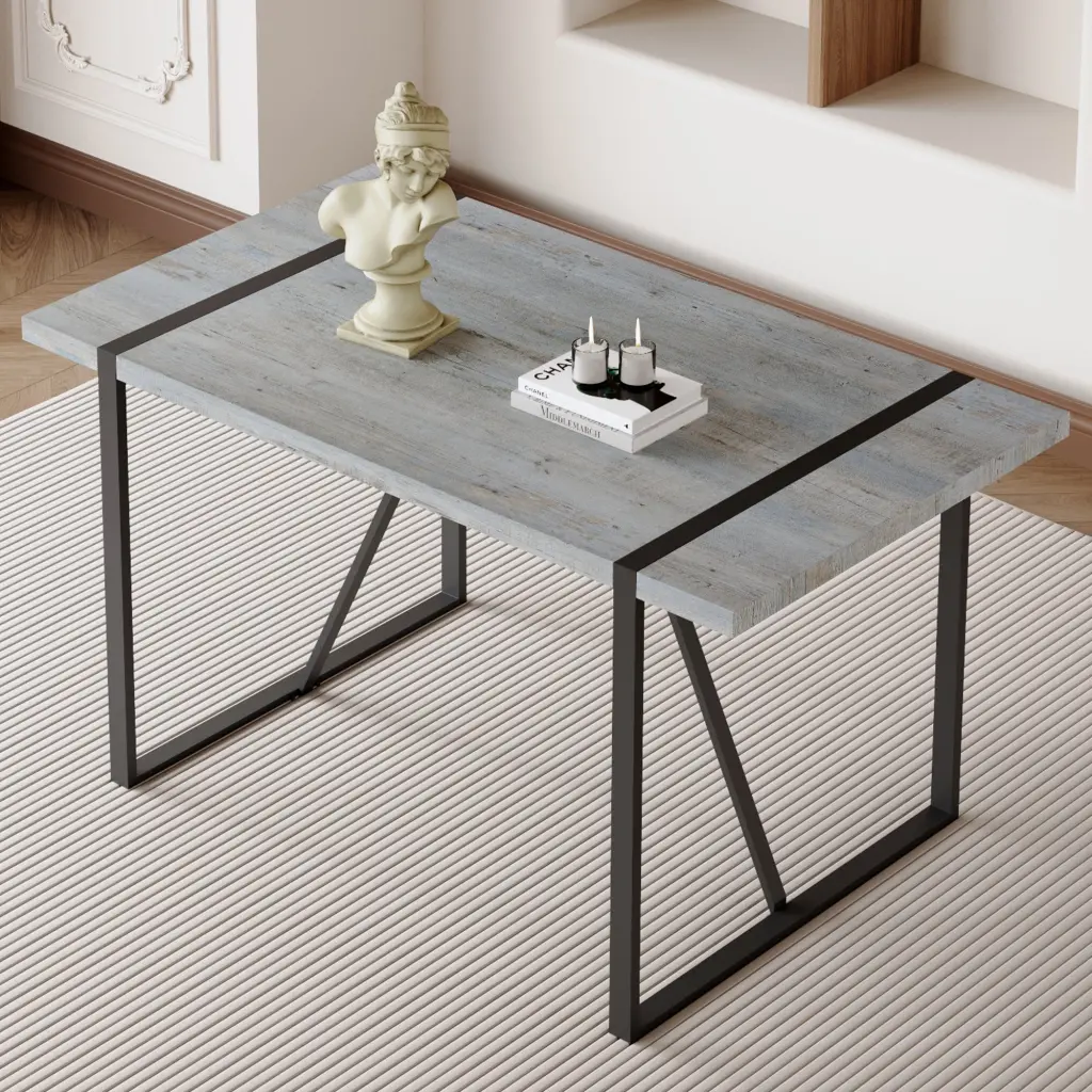 Industrial Rectangular MDF Light Grey Patterned Dining Table 4-6 People droom w-1151