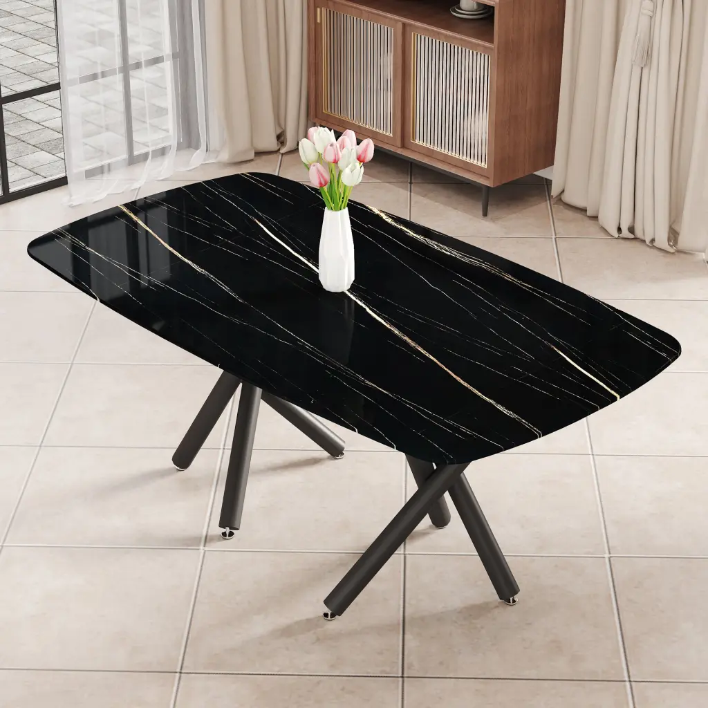 Large Modern Minimalist Rectangular Dining Table 0.39" Imitation Marble Top droom w-1151